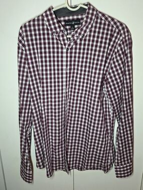 Beverly Hills Polo Club Men’s Maroon and White Check Button-Down Shirt